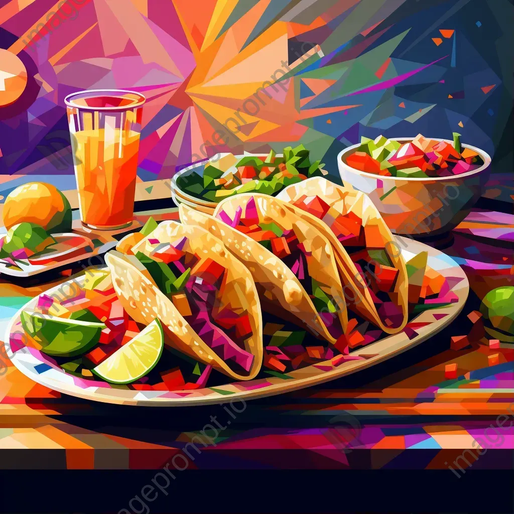 Mexican taco feast in low poly style inspired by Muralism - Image 1