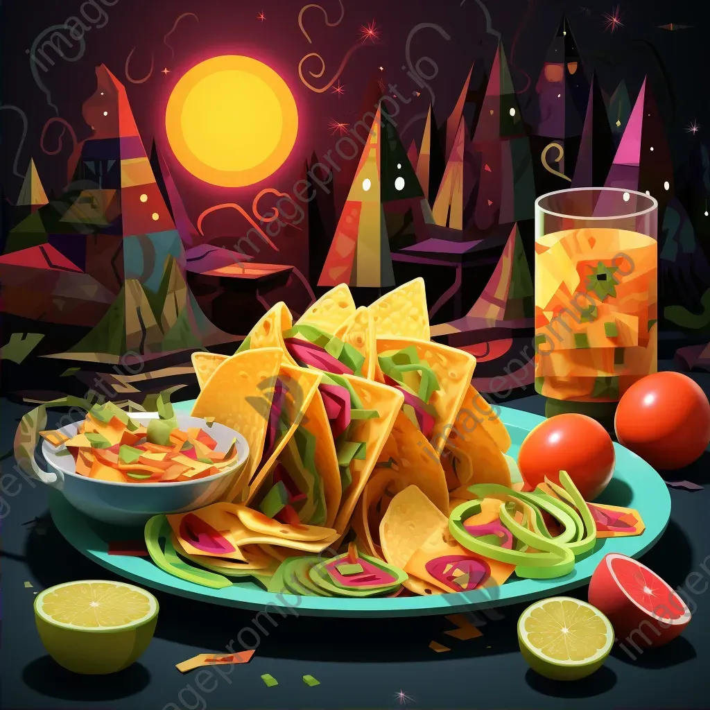 Mexican taco feast in low poly style inspired by Muralism - Image 2