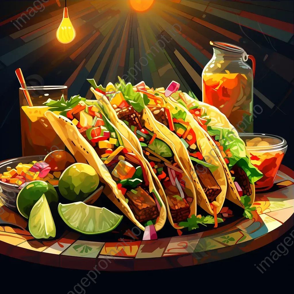 Mexican taco feast in low poly style inspired by Muralism - Image 3