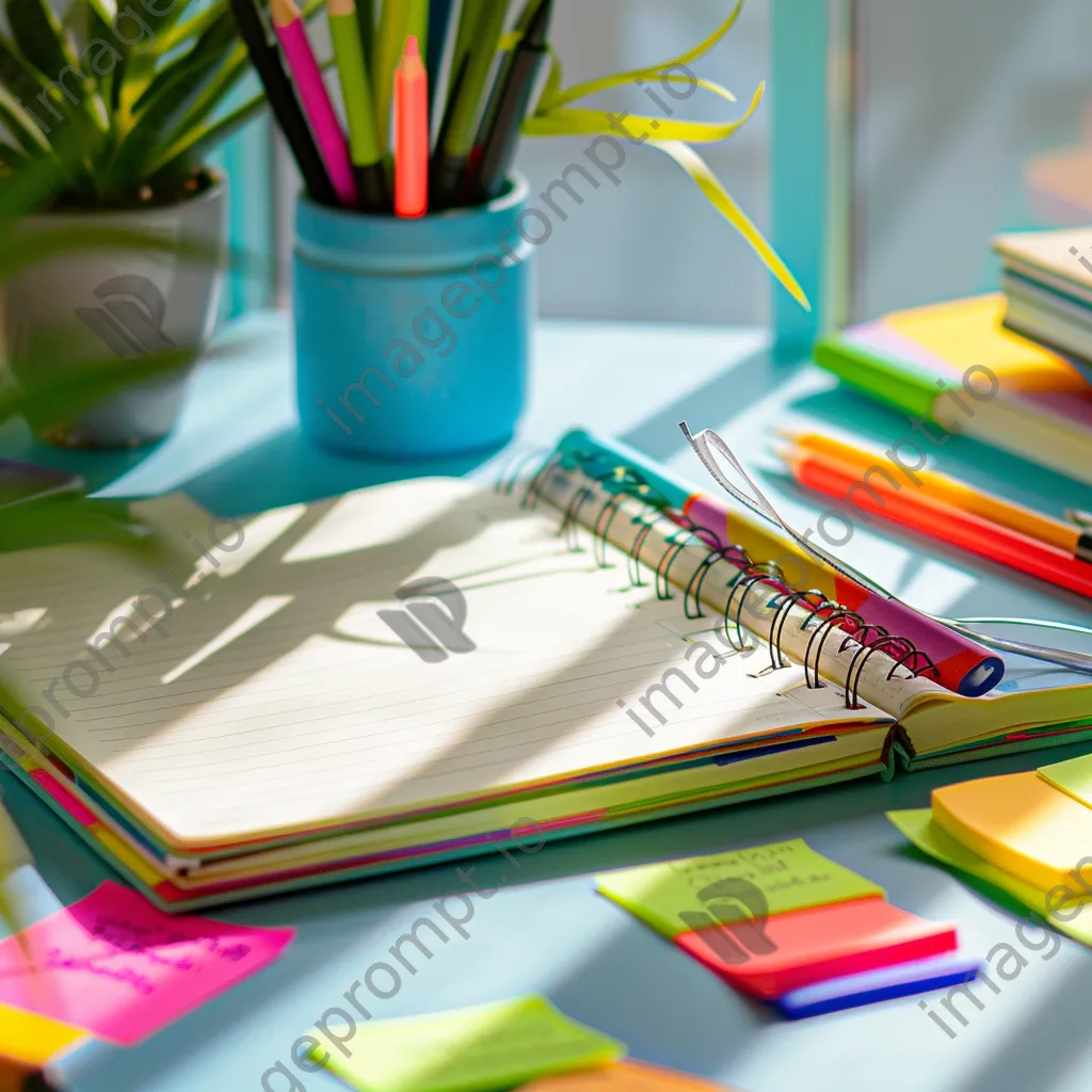 Close-up of colorful study notes with stationery on a desk. - Image 2