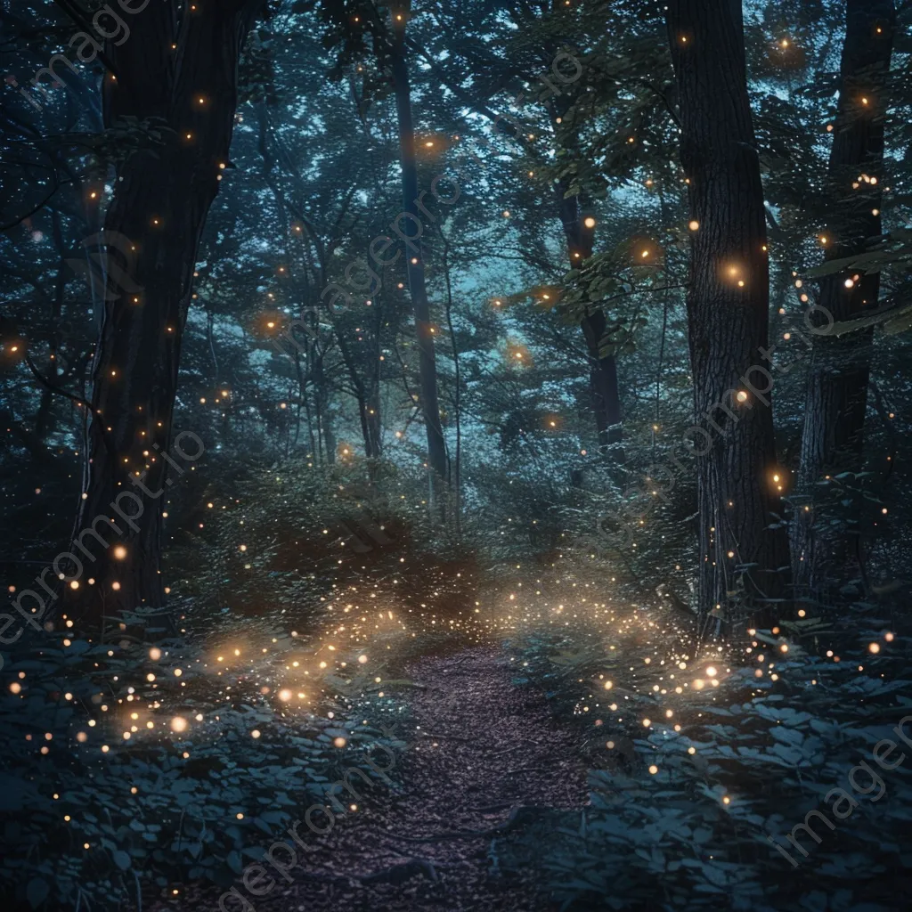 Enchanted forest with fireflies and starry sky - Image 2