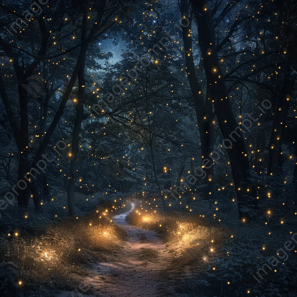 Enchanted forest with fireflies and starry sky - Image 3