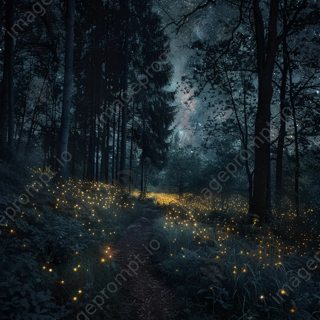 Enchanted forest with fireflies and starry sky - Image 4