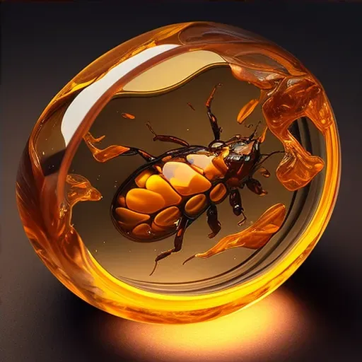 Illustration of prehistoric insects trapped in amber microcosm - Image 4