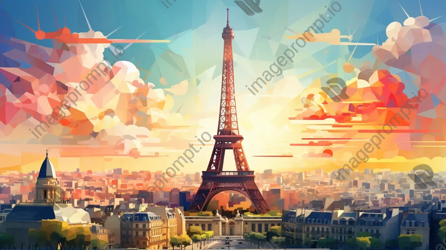 Bright and vibrant, low poly representation of Paris with Eiffel Tower - Image 1