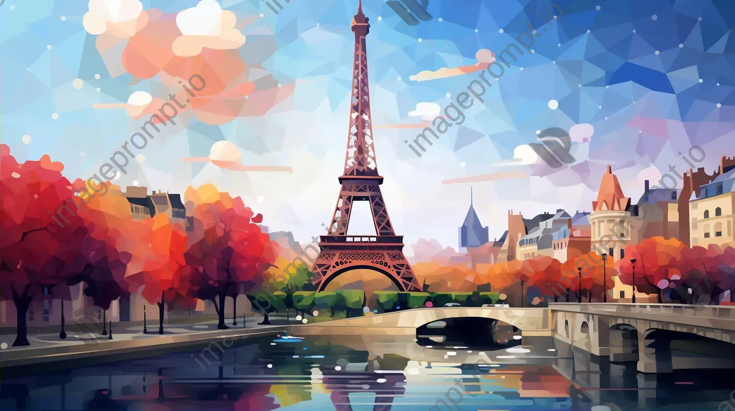 Bright and vibrant, low poly representation of Paris with Eiffel Tower - Image 2