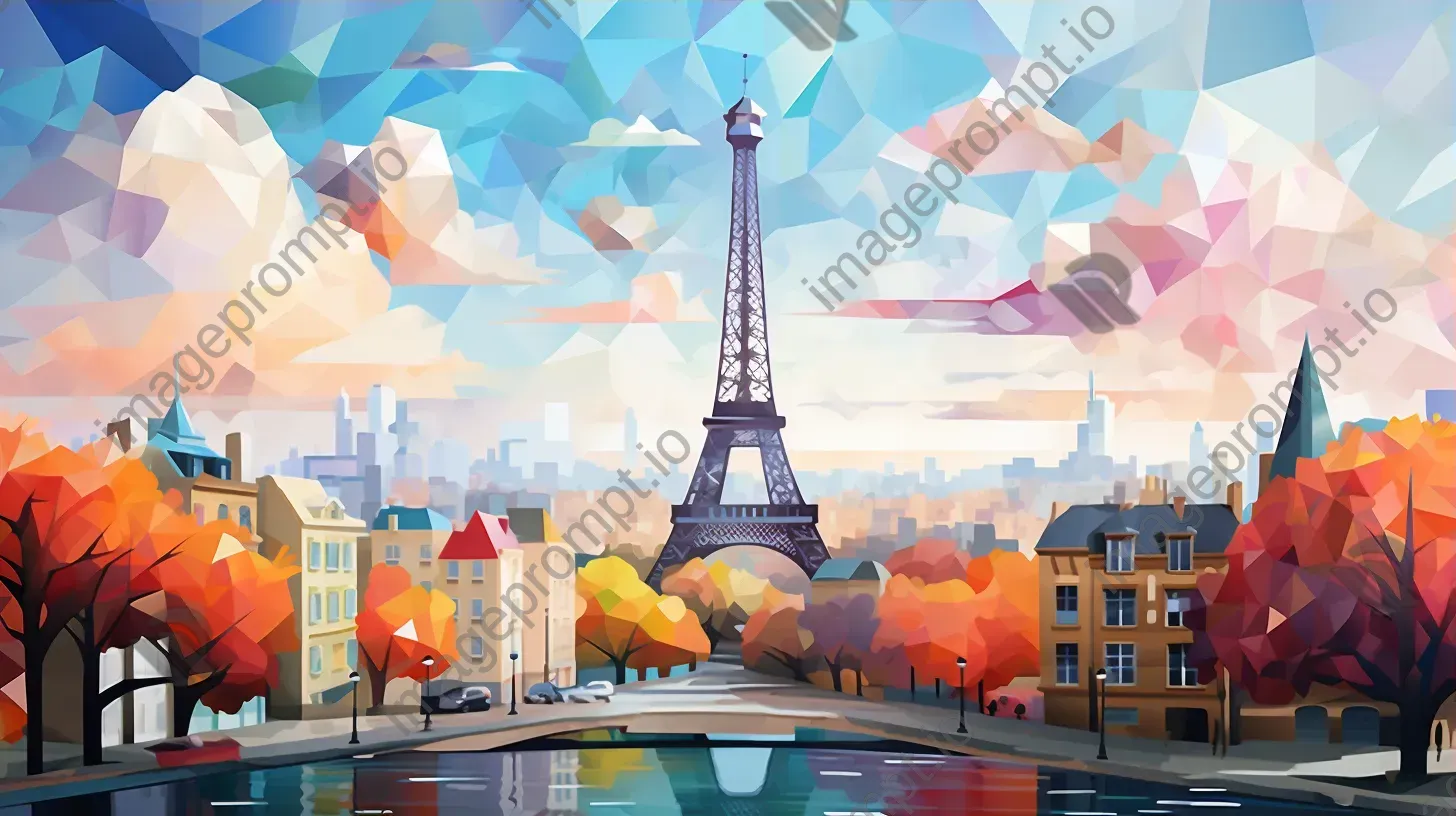 Bright and vibrant, low poly representation of Paris with Eiffel Tower - Image 3