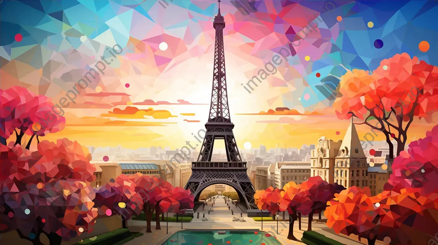 Bright and vibrant, low poly representation of Paris with Eiffel Tower - Image 4