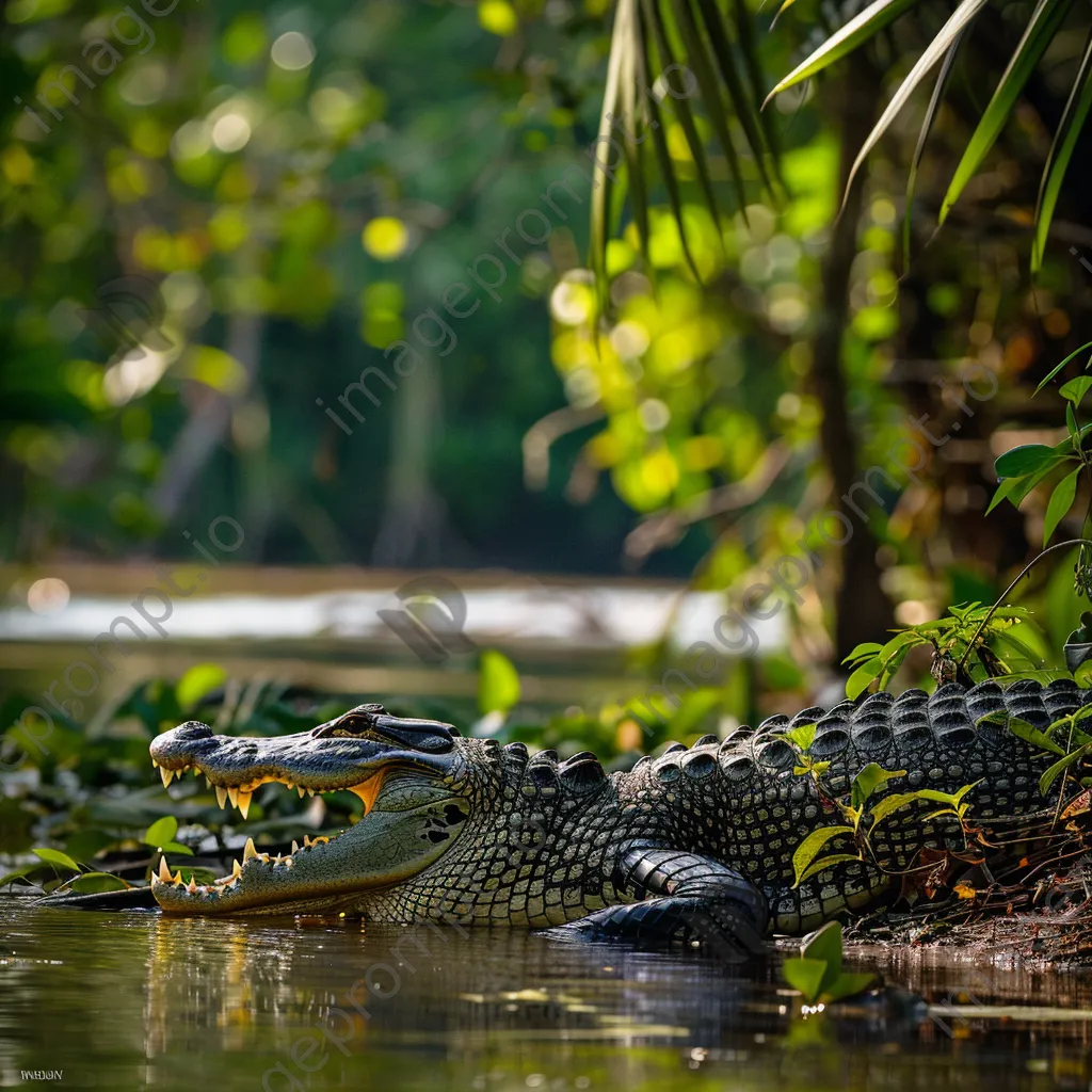 Crocodile basking in the sun on the riverbank. - Image 4