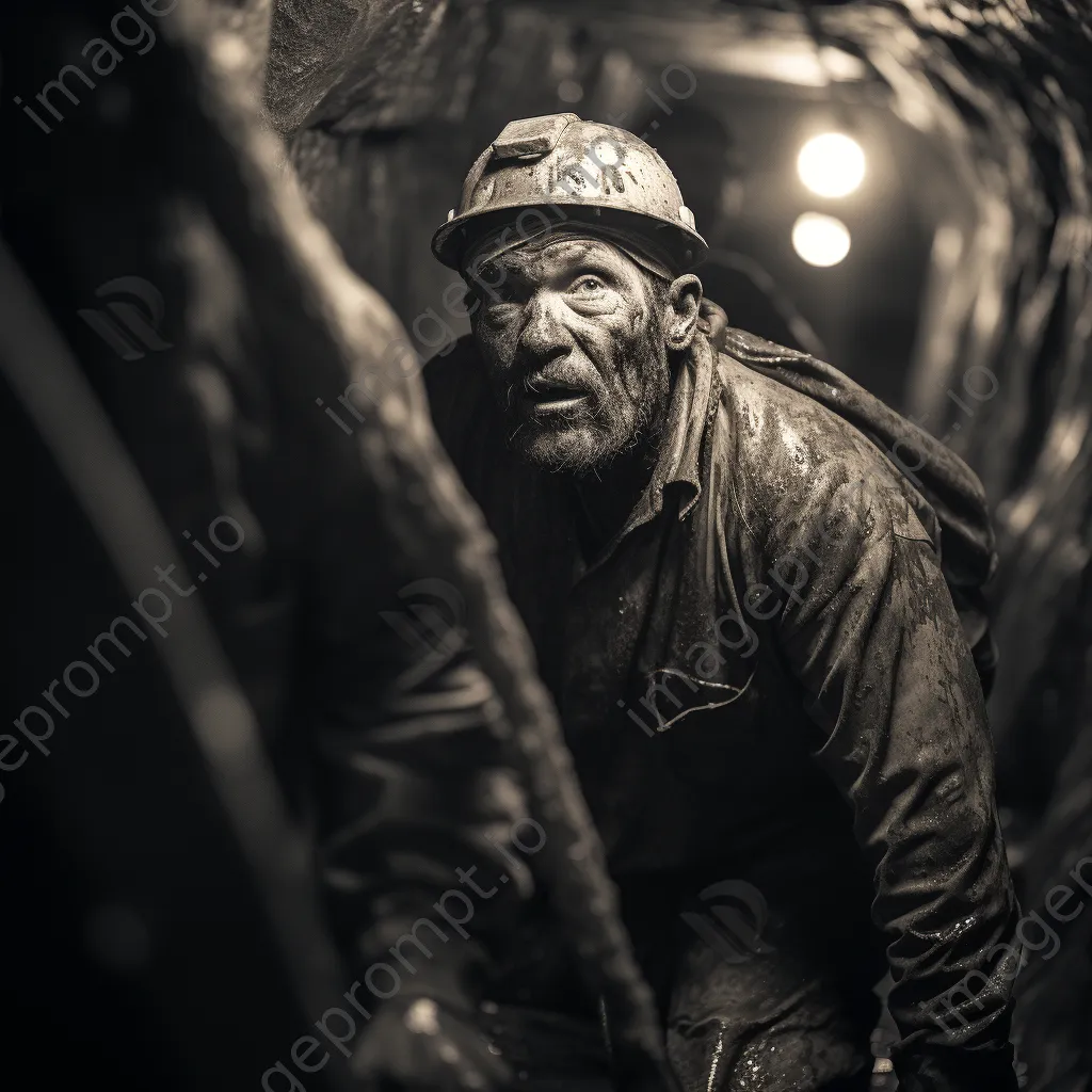 Miners laboring in a traditional salt mine in black and white - Image 2