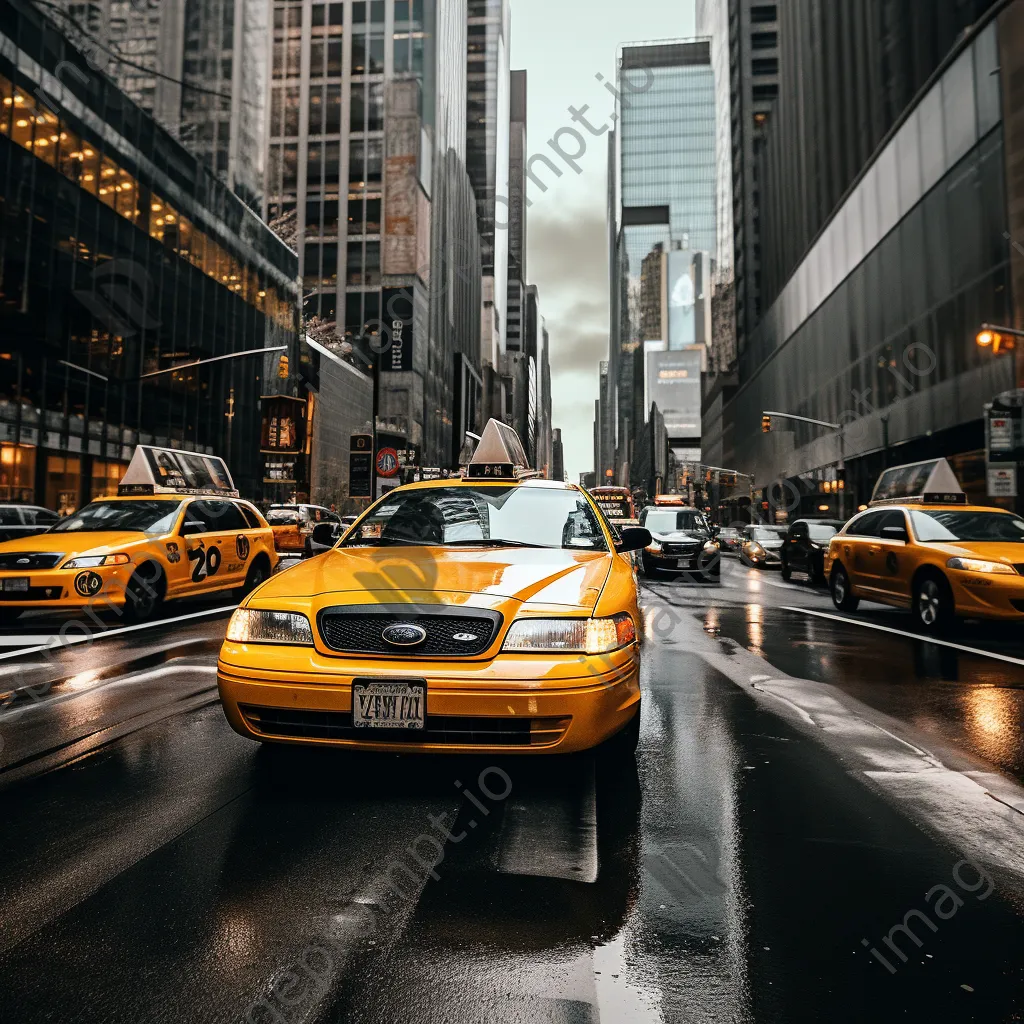 Yellow taxi cab in a busy city intersection - Image 2