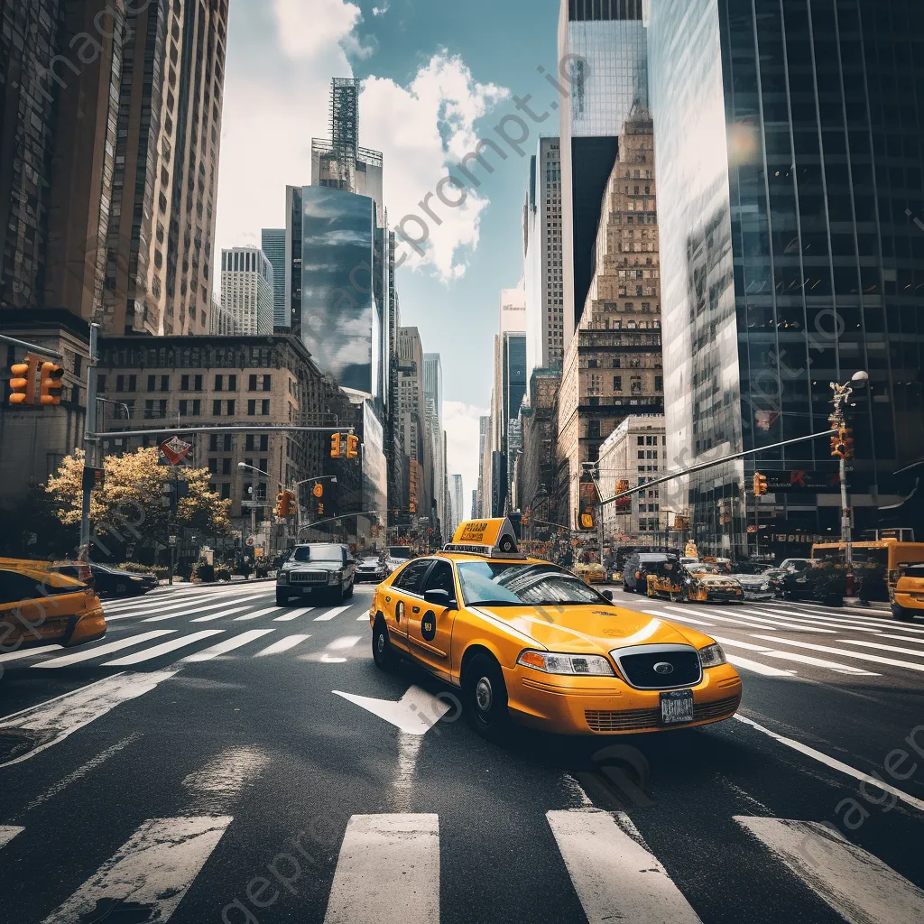 Yellow taxi cab in a busy city intersection - Image 4