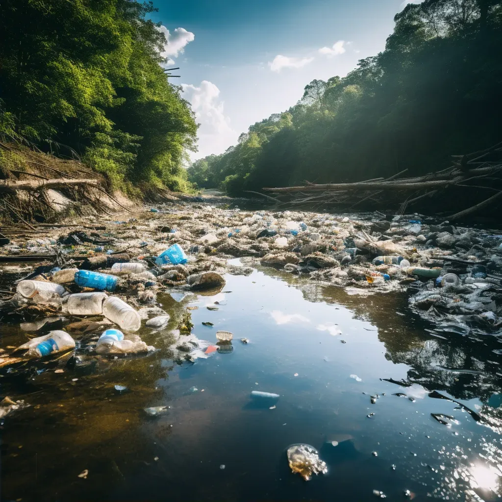 Polluted river with plastic waste depicting environmental issue - Image 2