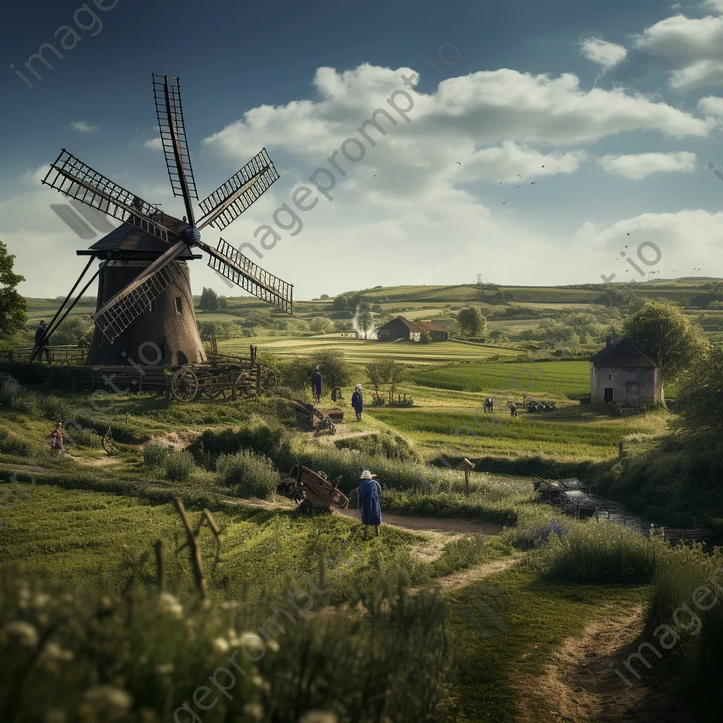 Farmers working near traditional windmill - Image 3