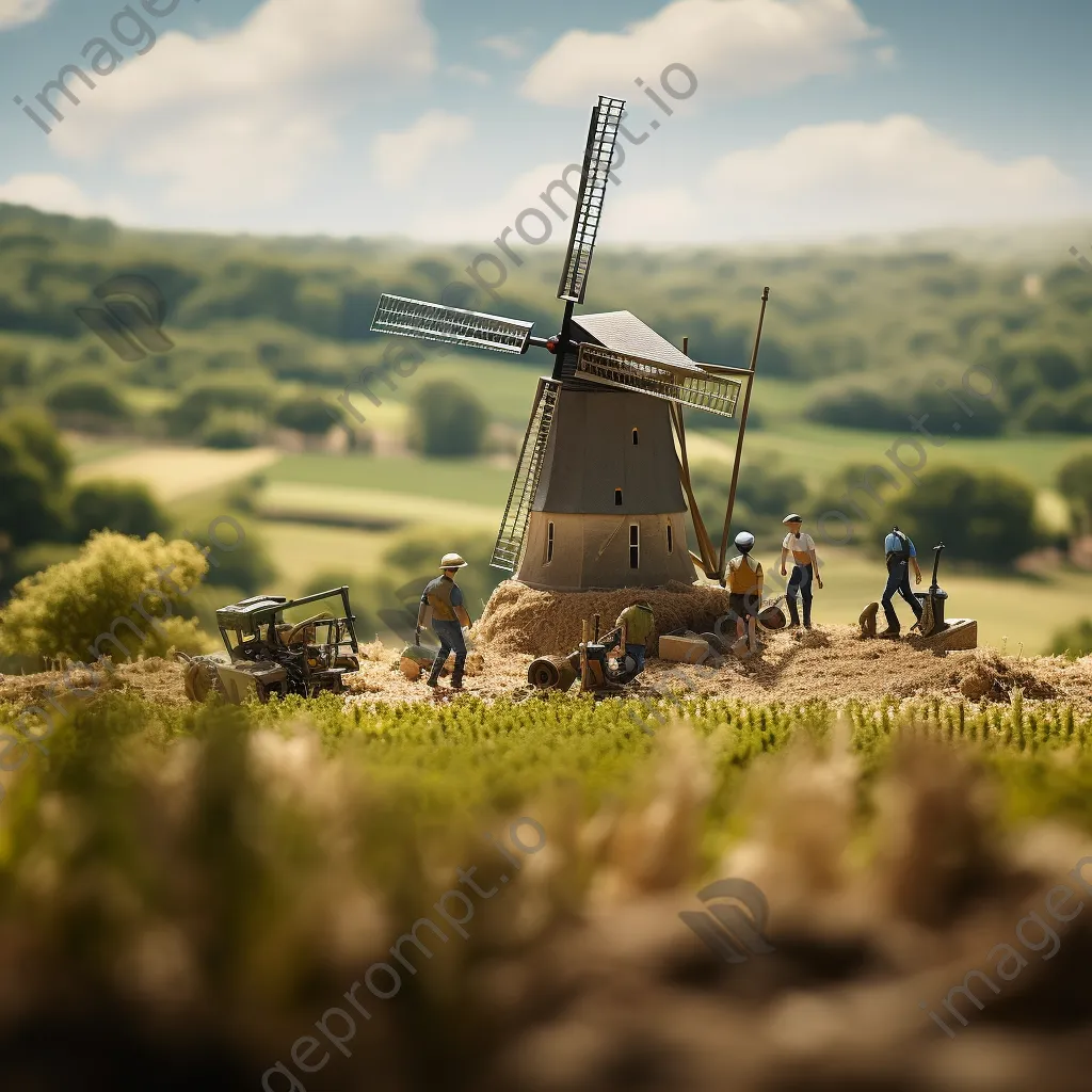 Farmers working near traditional windmill - Image 4