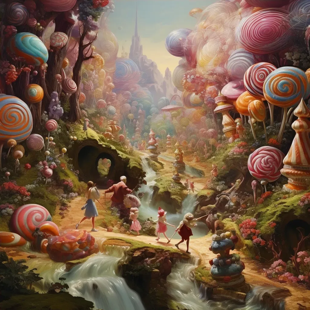 Colorful candy land scene with chocolate rivers and gumdrop trees - Image 4