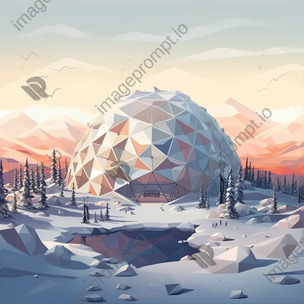 Geometric geodesic dome in a winter landscape portrayed in low poly style - Image 1