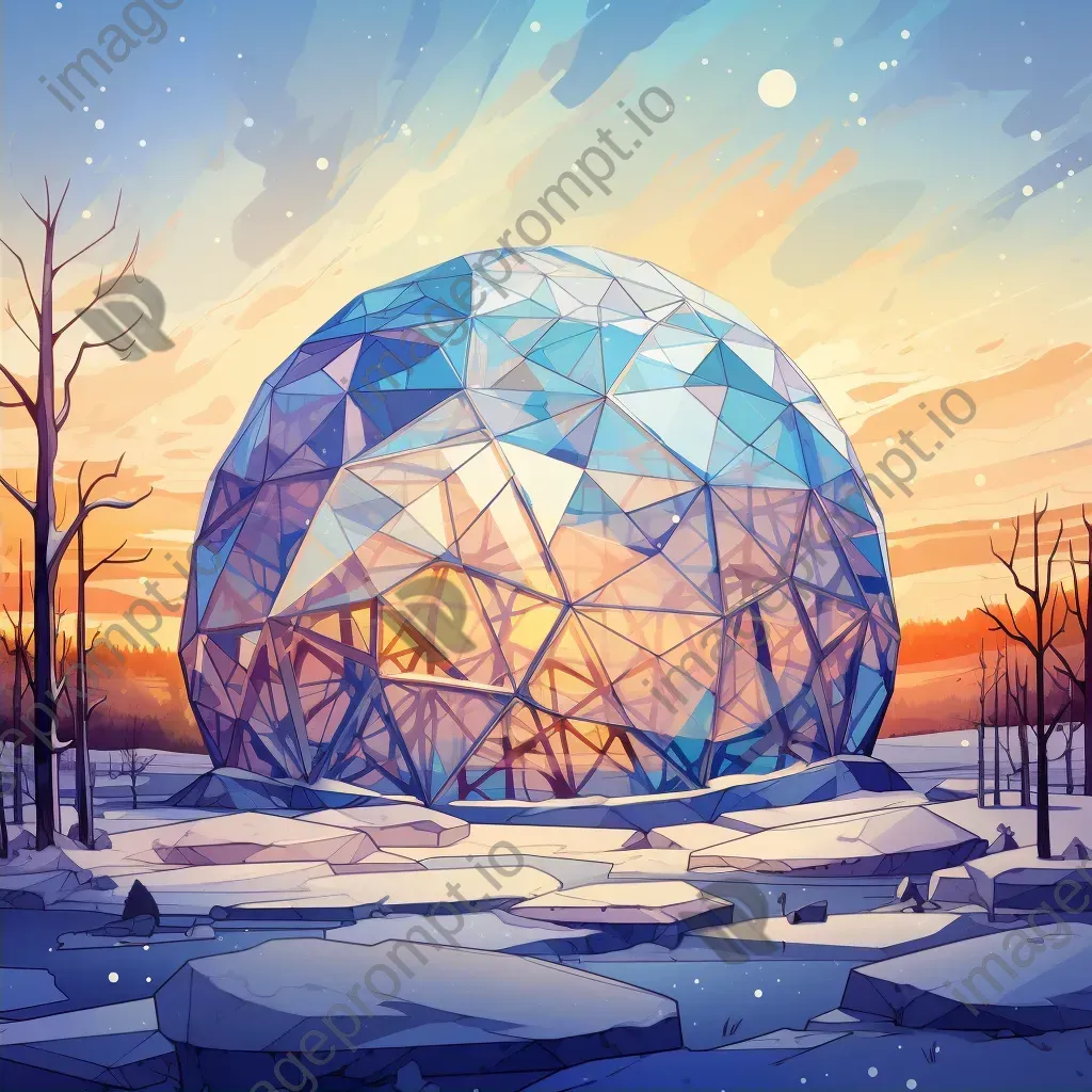 Geometric geodesic dome in a winter landscape portrayed in low poly style - Image 2