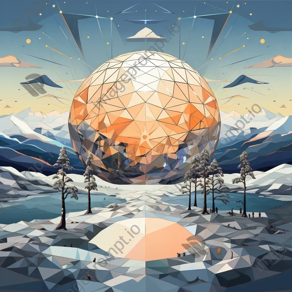 Geometric geodesic dome in a winter landscape portrayed in low poly style - Image 3