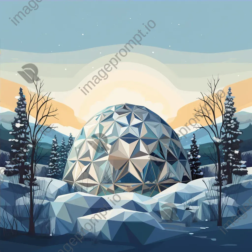 Geometric geodesic dome in a winter landscape portrayed in low poly style - Image 4