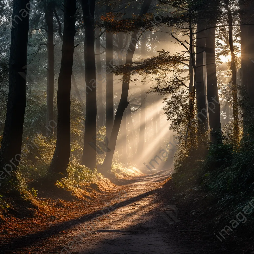 Winding path in a fog-covered forest - Image 1