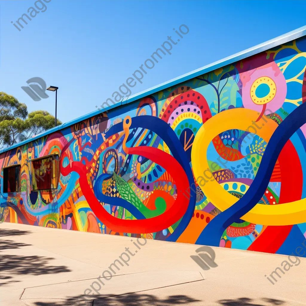 Vibrant graffiti-style mural of Australian Aboriginal Rainbow Serpent - Image 4