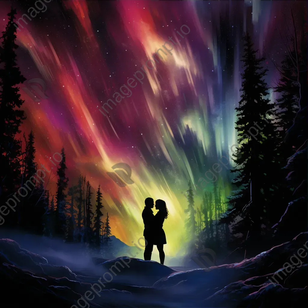 Dreamlike painting of a couple sharing a kiss under the aurora borealis - Image 3