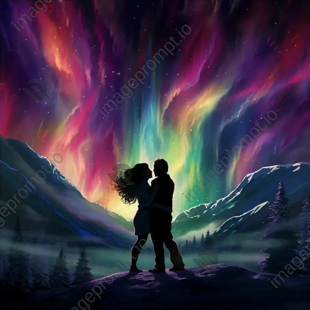 Dreamlike painting of a couple sharing a kiss under the aurora borealis - Image 4