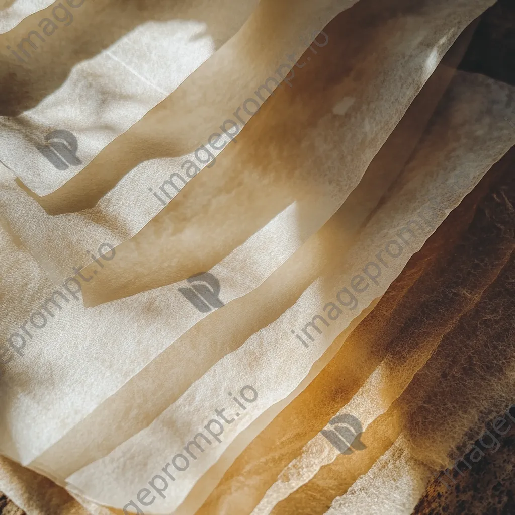 Close-up of handmade paper sheets drying in sunlight. - Image 1