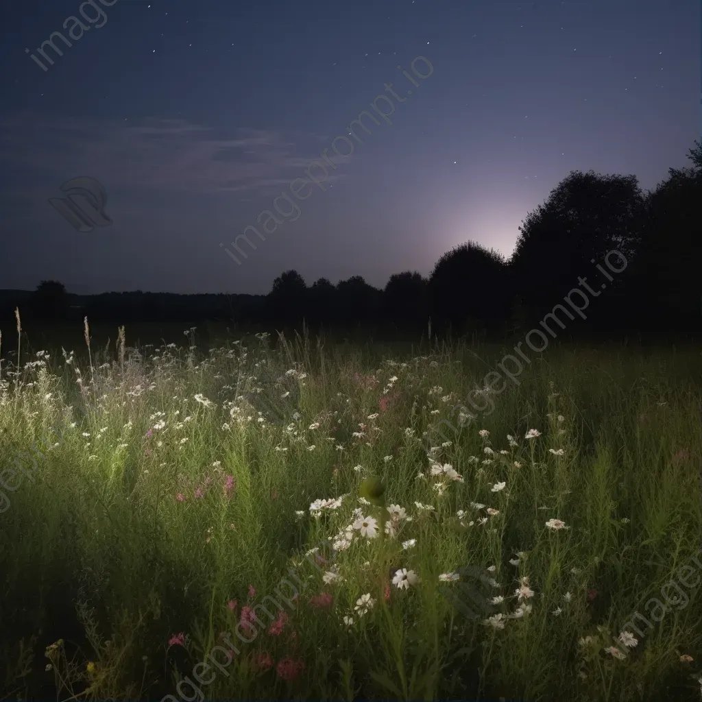 Moonlit meadow with blooming wildflowers - Image 1