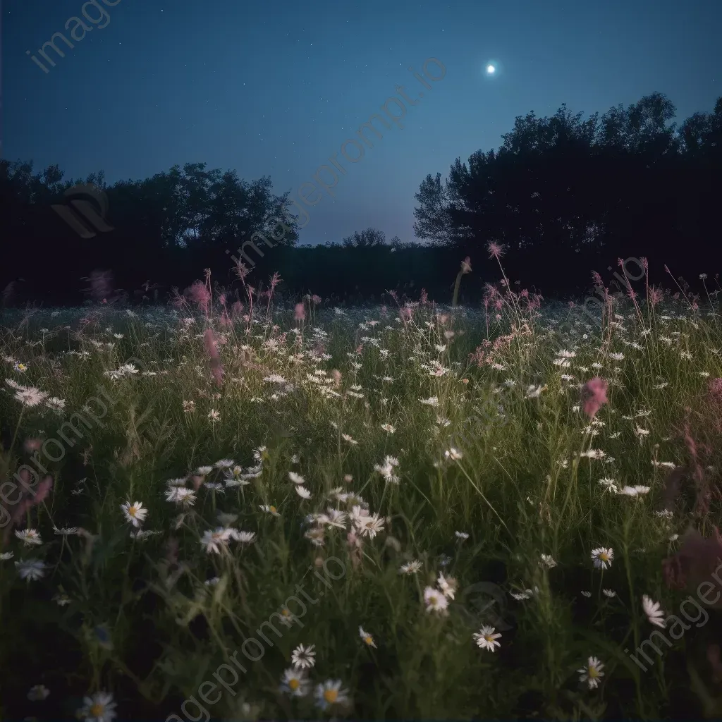 Moonlit meadow with blooming wildflowers - Image 2