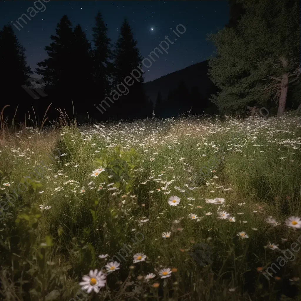 Moonlit meadow with blooming wildflowers - Image 3