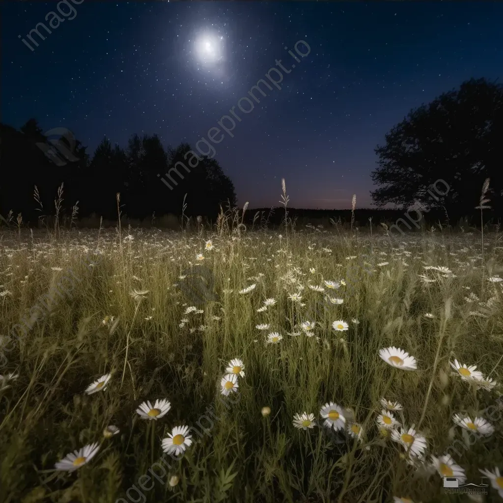 Moonlit meadow with blooming wildflowers - Image 4