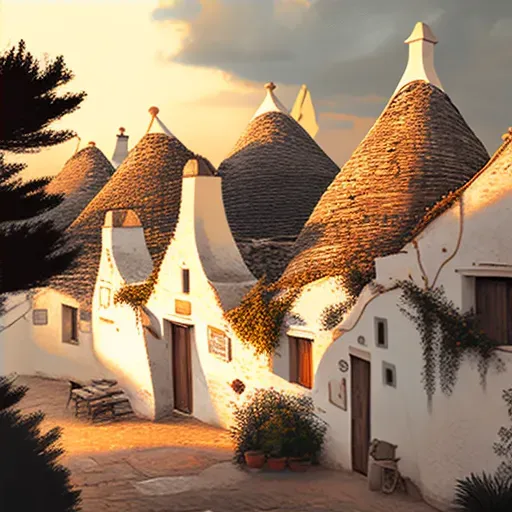 Image of Alberobello trulli with conical roofs and whitewashed walls in sunset light - Image 4