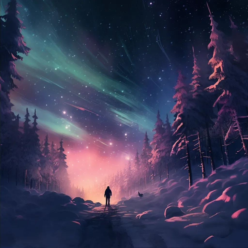 Enchanted winter forest with sparkling snow and northern lights - Image 2