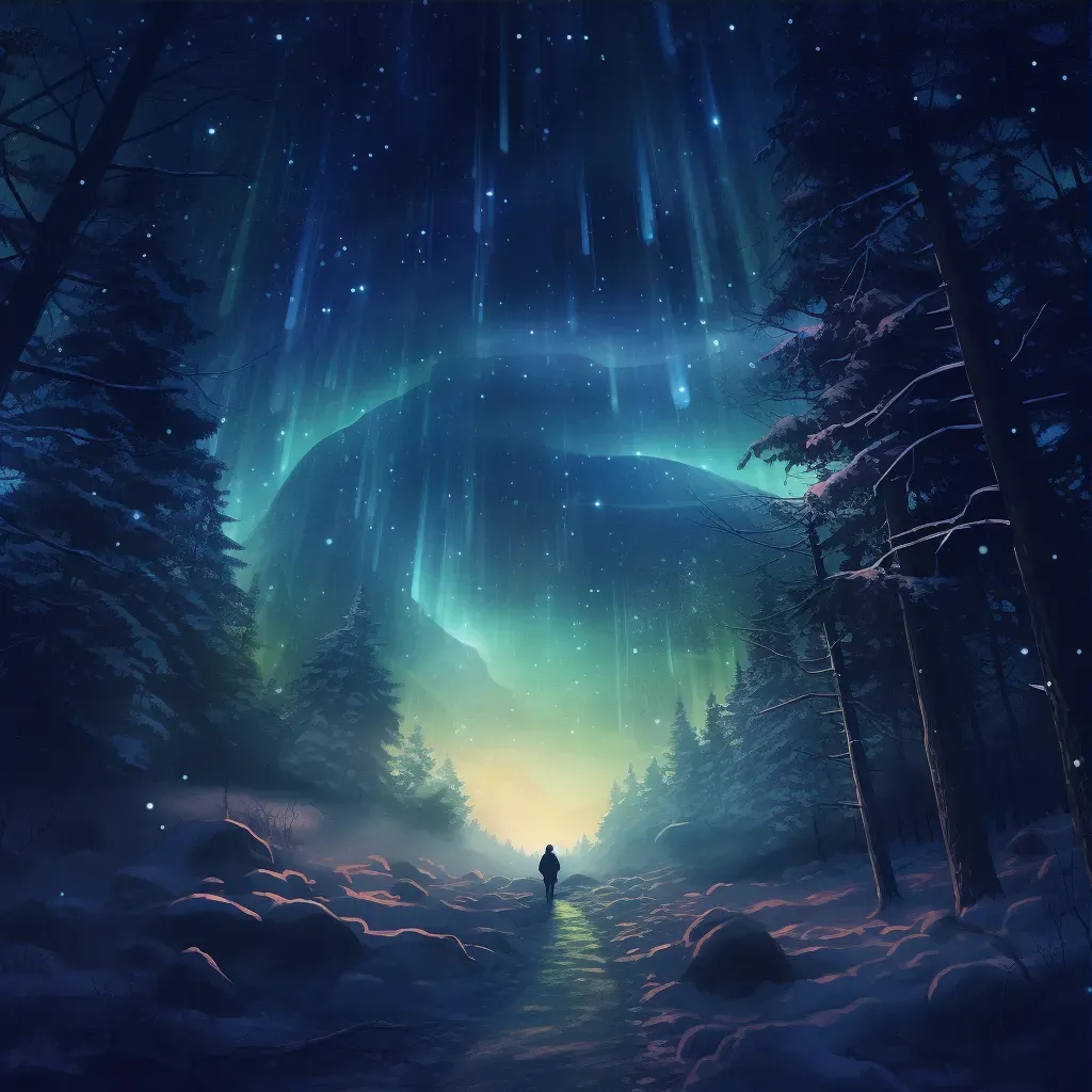 Enchanted winter forest with sparkling snow and northern lights - Image 3