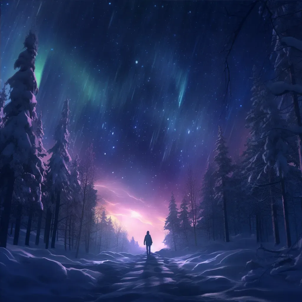 Enchanted winter forest with sparkling snow and northern lights - Image 4