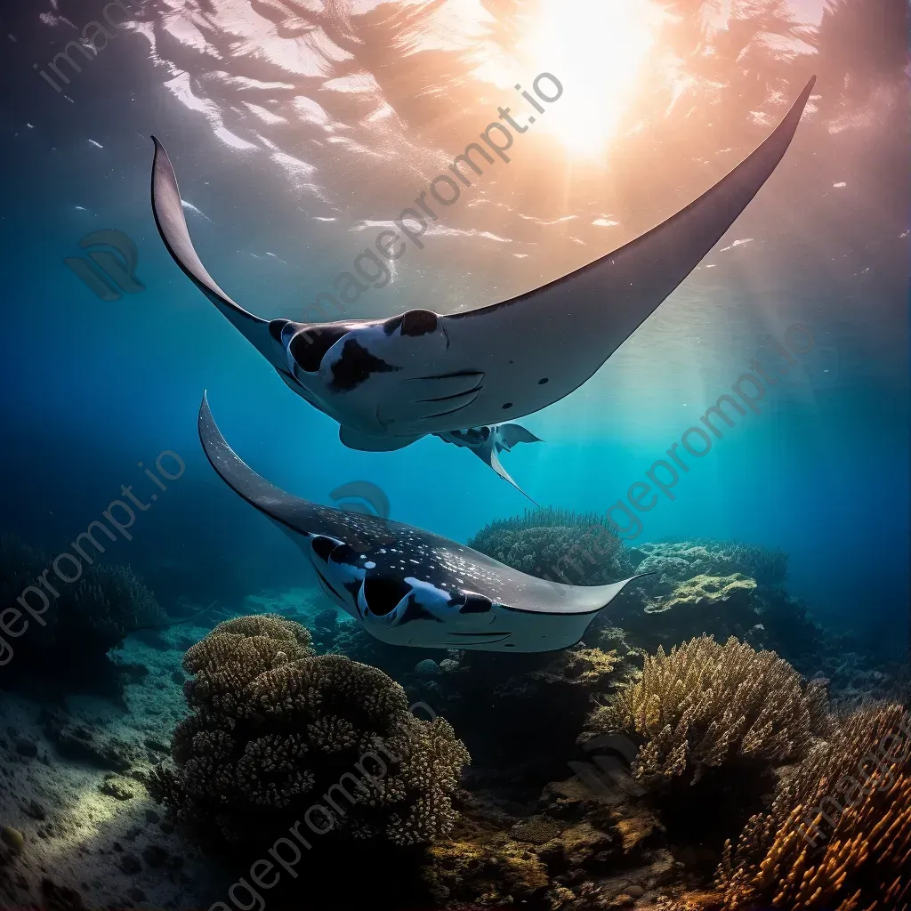 Manta rays swimming in tropical atoll - Image 1