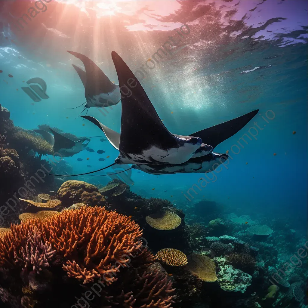 Manta rays swimming in tropical atoll - Image 3