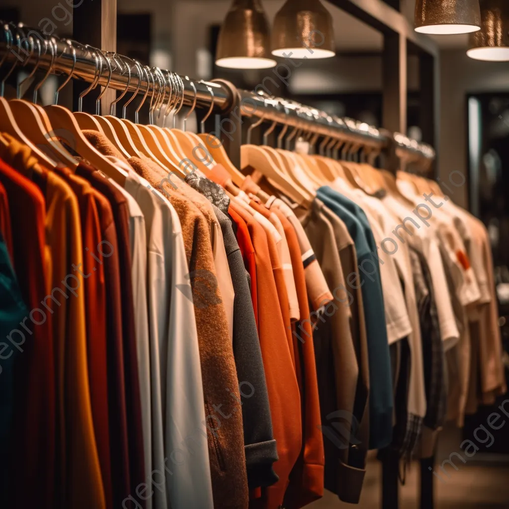 Organized clothing on hangers in a boutique with warm lighting. - Image 3