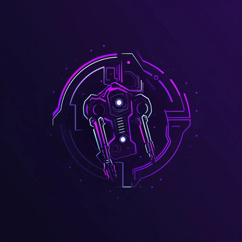 Futuristic and dynamic logo design with robot arm icon in purple and silver colors - Image 2