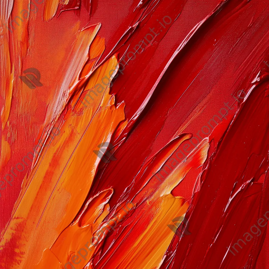 Crimson and orange paint strokes on canvas - Image 1