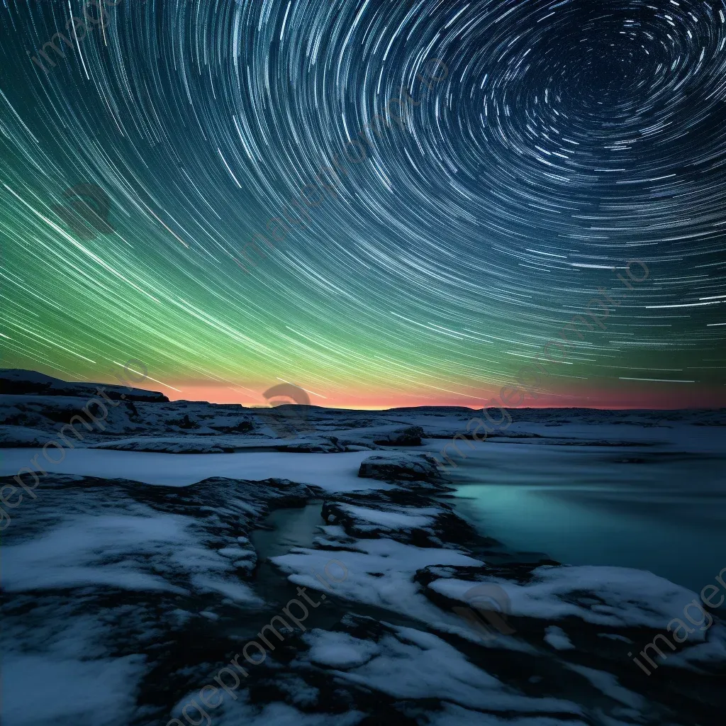 Star trails cascading over a remote icy tundra with Aurora Borealis - Image 4