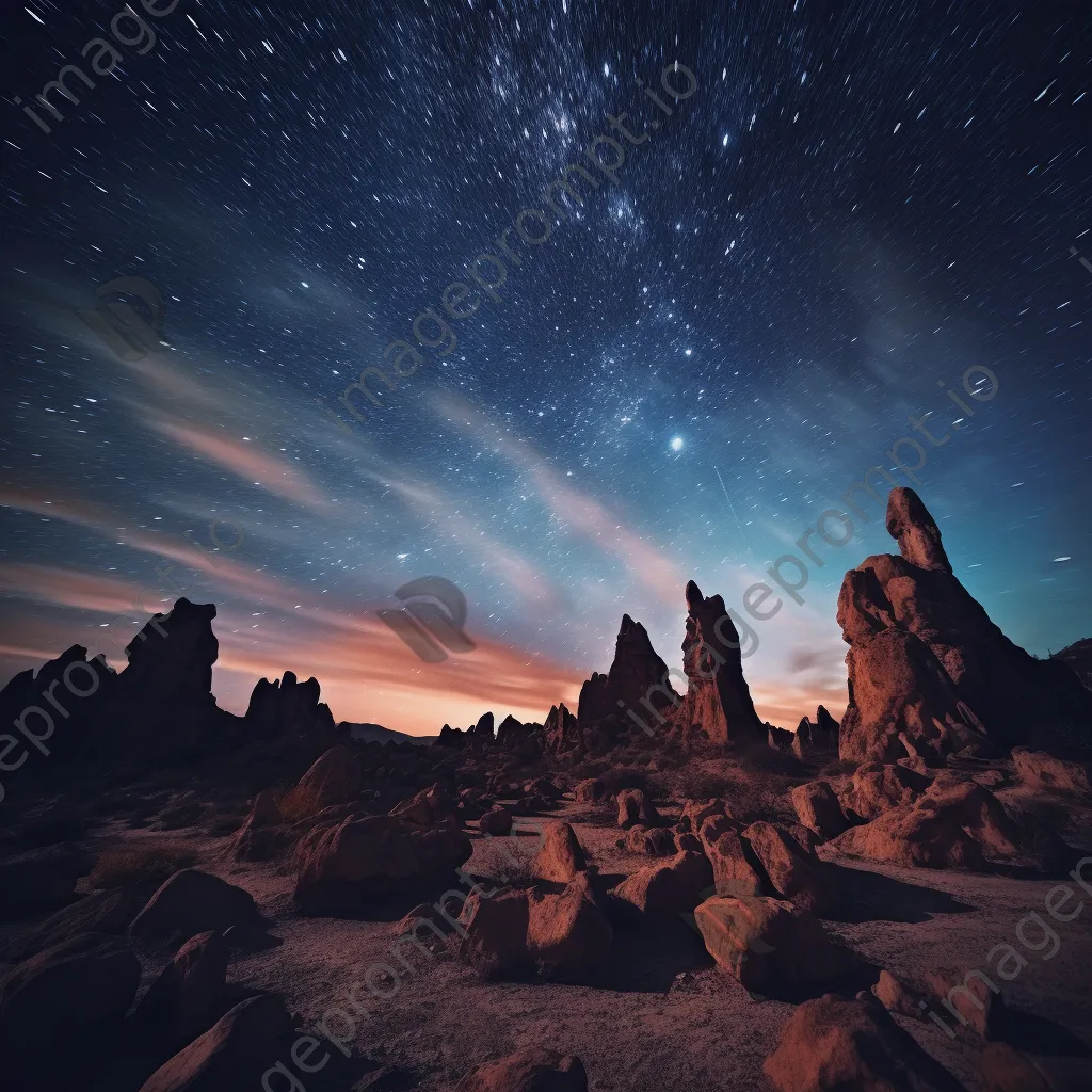 Silhouettes of unique desert rock formations against twilight sky - Image 1