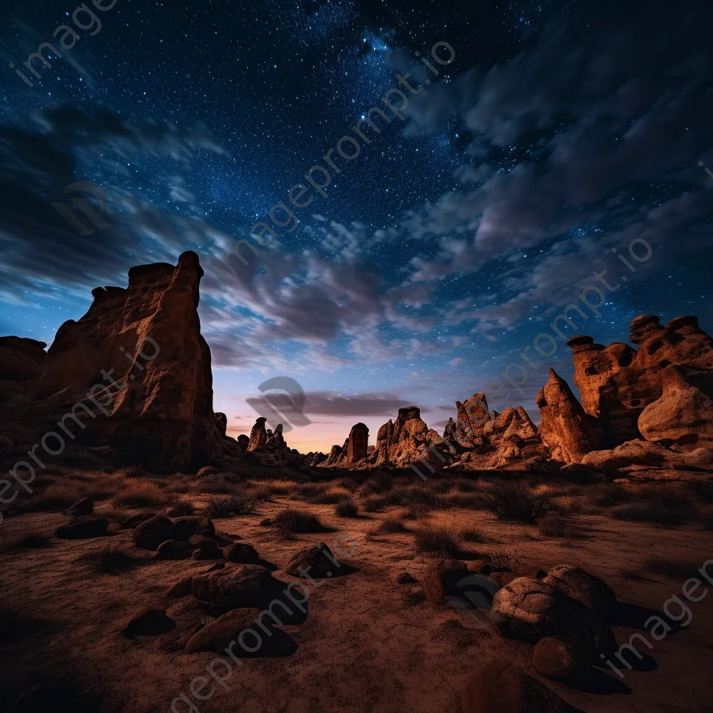 Silhouettes of unique desert rock formations against twilight sky - Image 3