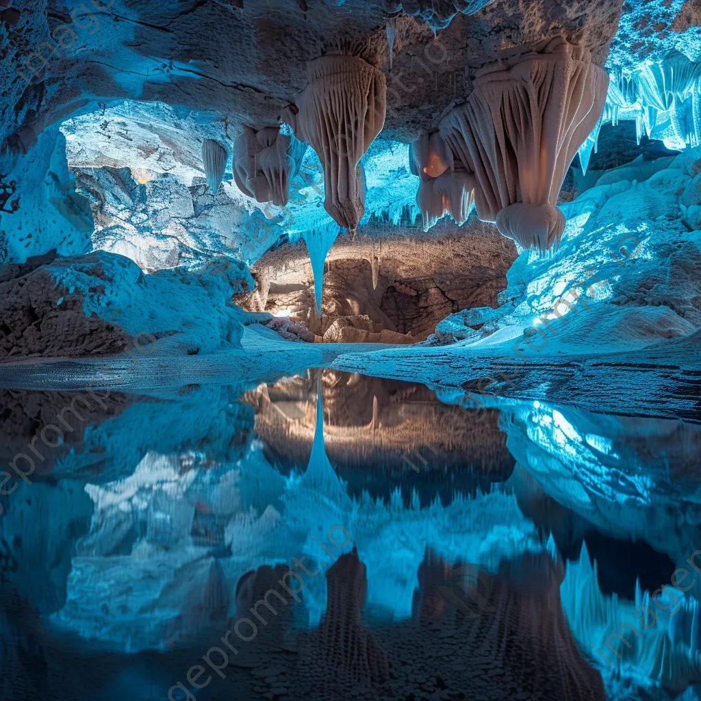 Illuminated grotto with glowing crystals and a reflective pool of water - Image 4