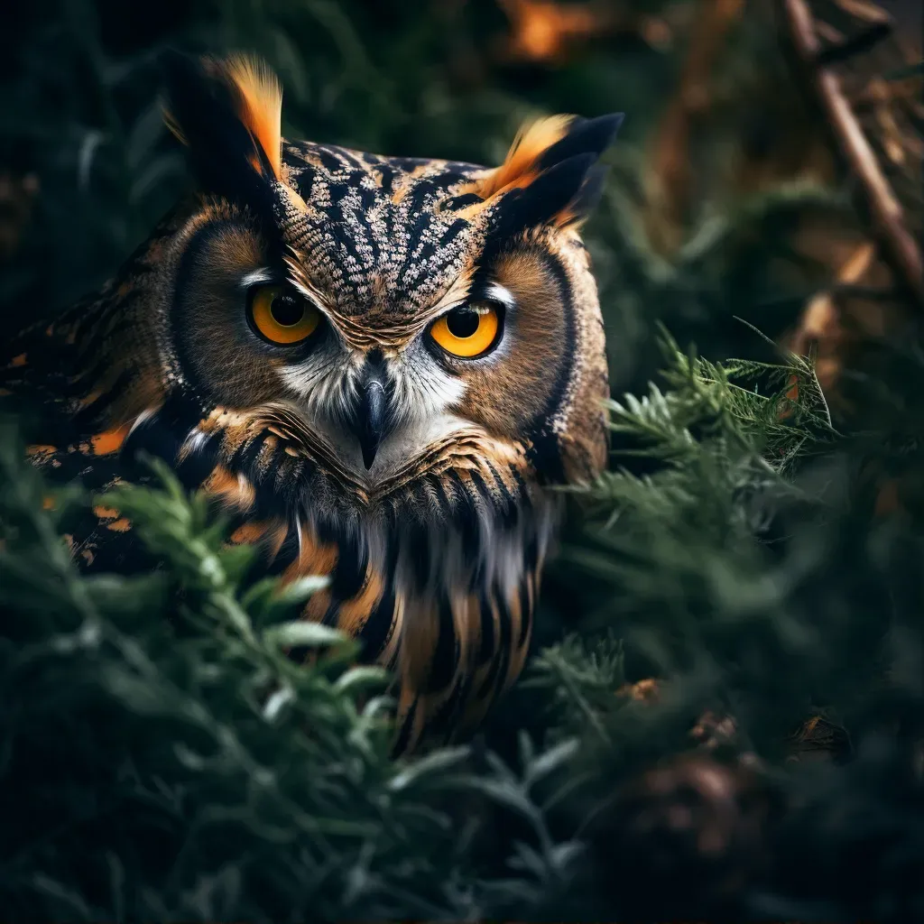 Eagle owl camouflaged among tree branches - Image 1