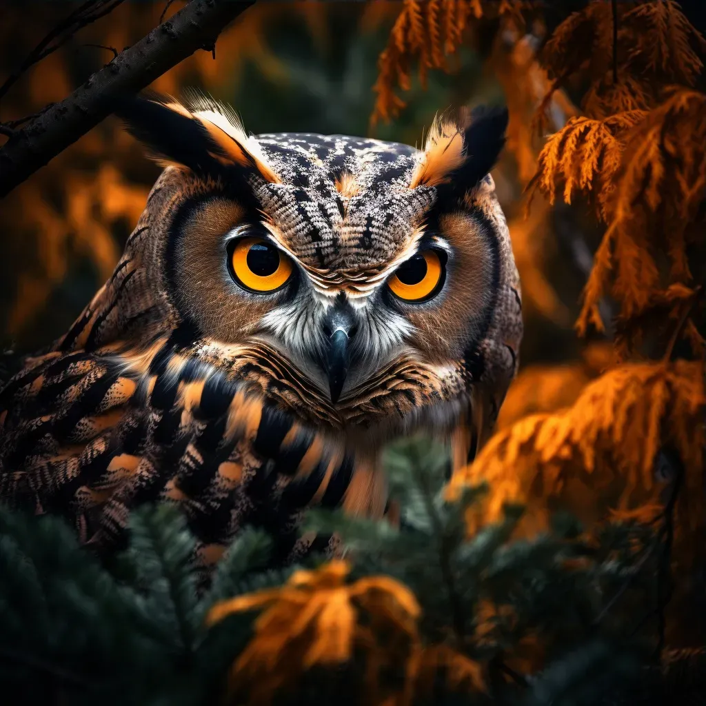 Eagle owl camouflaged among tree branches - Image 3