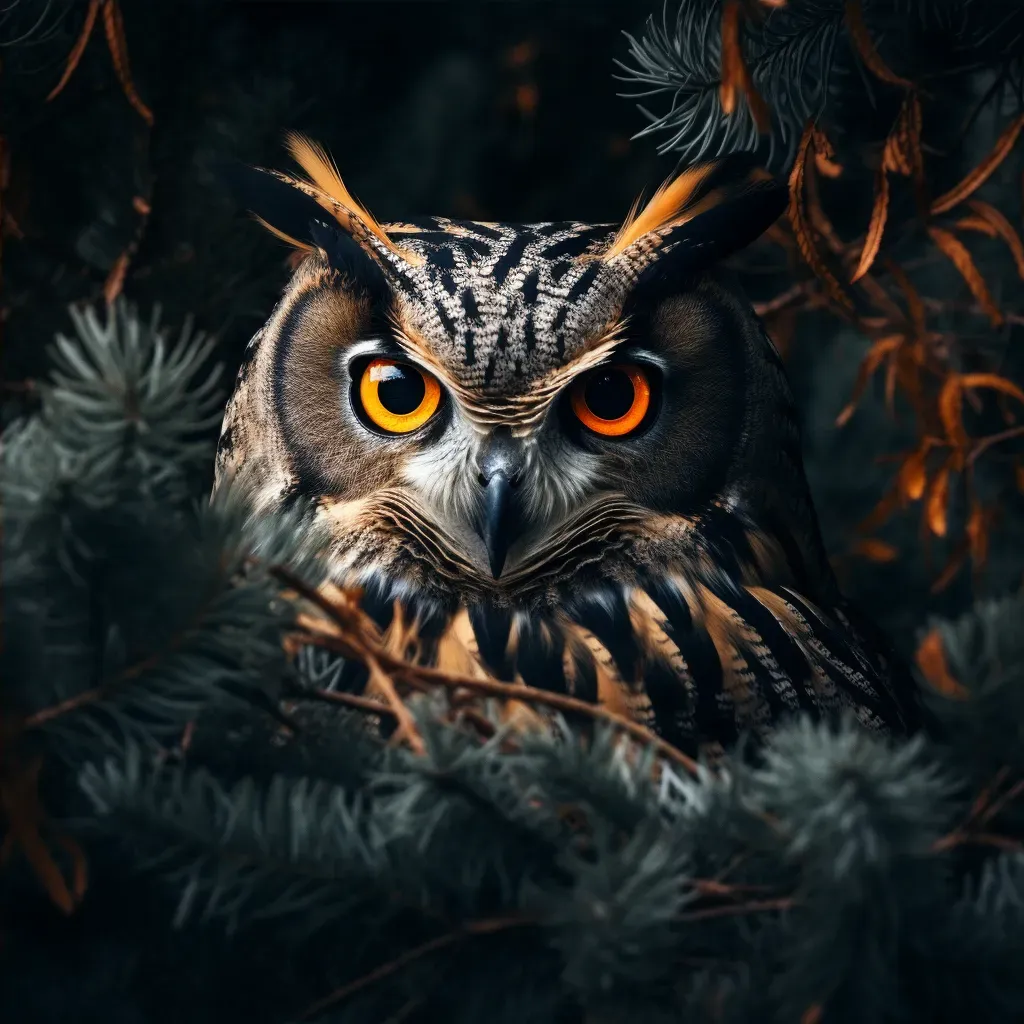 Eagle owl camouflaged among tree branches - Image 4