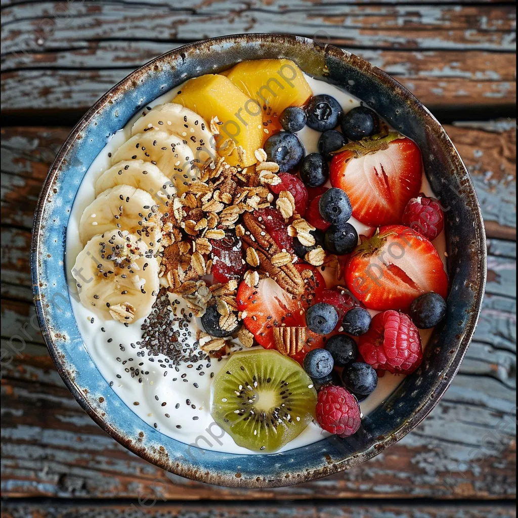 Close-up of a breakfast bowl with fruits and nuts. - Image 2